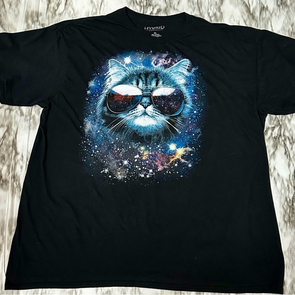 Hybrid Apparel Cool Cosmic Cat Graphic Tee Shirt Outer-space Stars Novelty - Picture 2 of 5